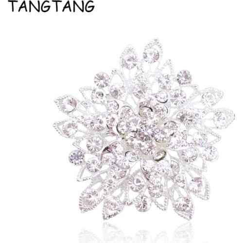 Womens Crystal Elegant Flower Bridal Corsage Brooch Pin Silver Plated AB Color Rhinestone Bouquet Breastpin For Wedding, BH8325