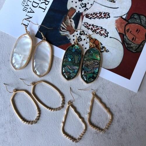 White Resin Abalone Shell Oval Rhinestone Drop Earrings for Women Gold Color Teardrop Frame New Jewelry for Women Wholesale Gift