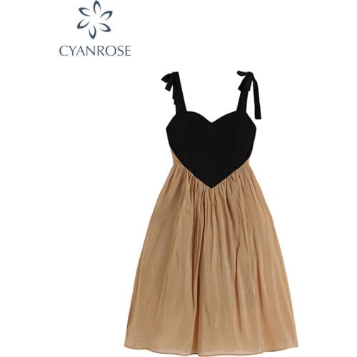 2021 Summer Korean Style Strap Dress For Women French Elegant Patchwork Dress Y2k Casual Party Beach Love Collar Dresses Female