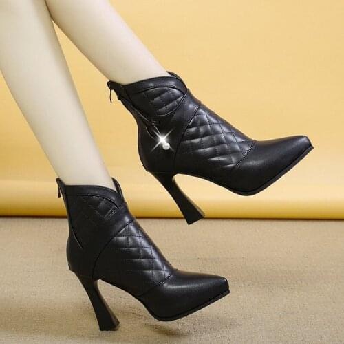 2020 new fashion autumn boots pointed high heels stiletto pu Pointed high-heel boots bare boots womens shoes size 35-39 hot