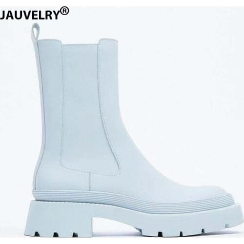 2022 Fashion Brand Design Ankle Boots Women Blue New Chelsea Boots Round Toe British Style Platform Short Boots for Women