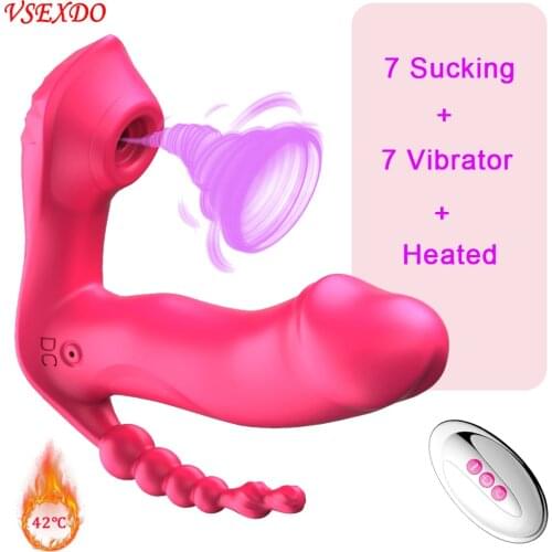 3 In 1 Wearable Sucking Dildos Vibrator G-Spot Clitoris Stimulator Orgasm Anal Viginal Massager Machine Adult Sex Toys for Women