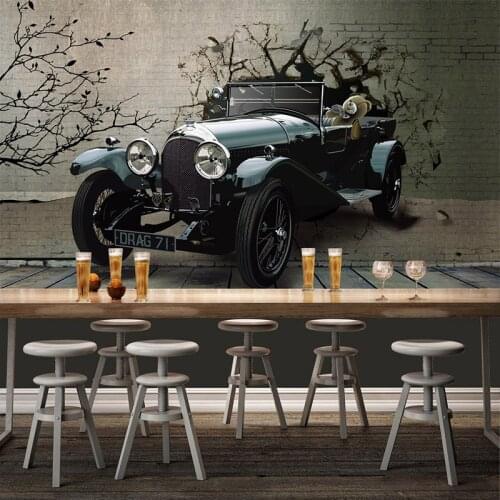 3D Wallpaper Vintage Car Broken Wall Photo Mural Modern Retro Restaurant Cafe KTV Bar Creative Design Decor Non-Woven Wallpaper