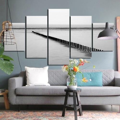 5Pcs Decorative Canvas Painting Gray Coastline Can Be Customized Home Wall Decoration Painting Poster Hd Printing Frameless