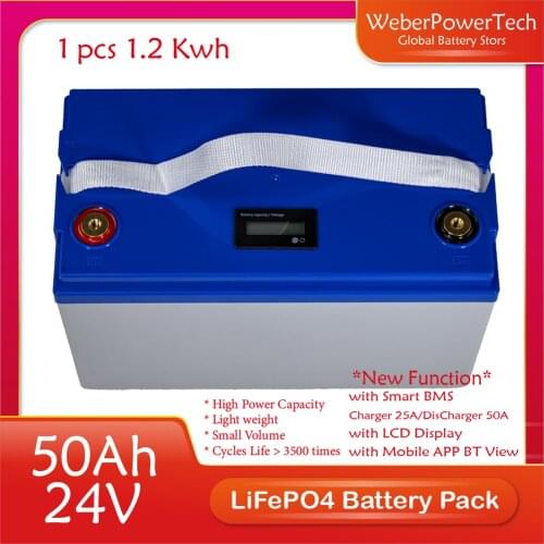 NEW 24V 50Ah LiFePO4 Battery Pack 25.6V BMS Lithium Power Rechargeable Batteries for RV Campers Golf Cart Solar Wind Free Tax