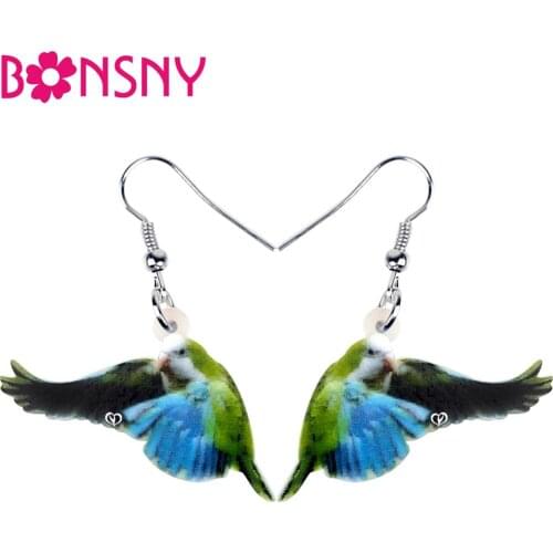 Bonsny Acrylic Flying Monk Parakeet Bird Earrings Dangle Drop Unique Animal Design Jewelry For Women Girls Party Gift Decoration