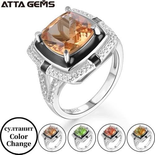 Attagems Diaspore Sultanite Gemstone Rings for Women Real 925 Sterling Silver Rectangle ring for Wedding bride gift Engagement