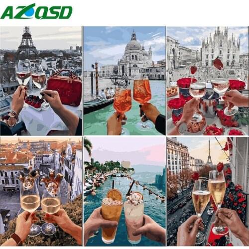 AZQSD 5D DIY Diamond Painting Wine Handicraft Diamond Embroidery Landscape Mosaic Full Kits Needlework Home Decoration