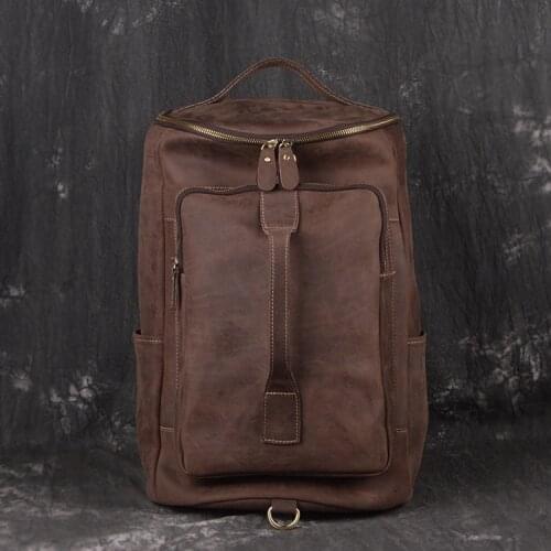 Genuine leather cow skin large travel bag men outdoor backpack
