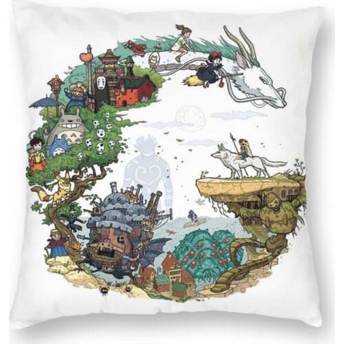 Ghibli Anime Spirited Away Dragon Throw Pillow Case Home Decor Square Hayao Miyazaki Cushion Cover 40x40 Pillowcover Living Room
