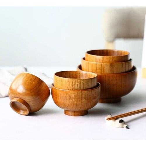 Japanese Style Wooden Bowl Rice Soup Bowl Salad Bowl Food Container Anti-hot Bowl Tableware Kitchen Accessorie