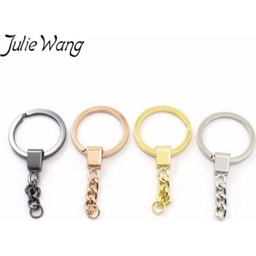 Julie Wang 10PCS Copper Keyring Keychain Split Ring with Short Chain Keychains Key Chains Handmade Jewelry Making Accessory