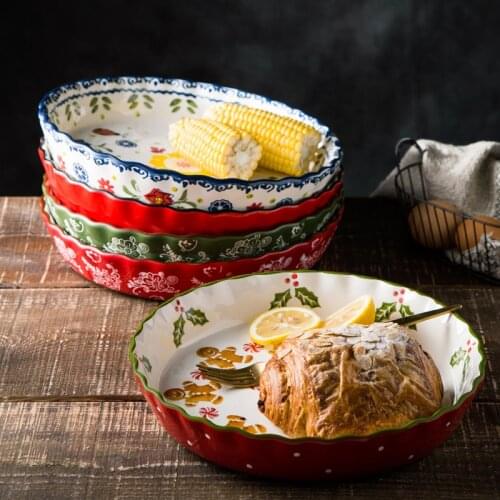 Underglaze color 10 inch pie plate non stick deep plate pizza plate ceramic round plate baking plate oven household baking tool