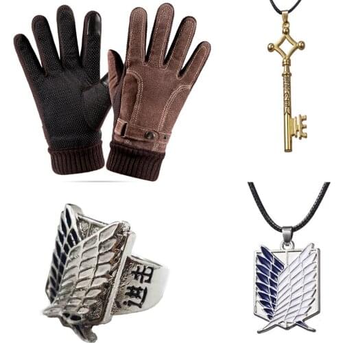 Attack on Titan Ring Adult Fashion Key Necklace Anime no Kyojin Cloak Cape Men Gloves Cosplay Costume Fantasia Children Toy Gift