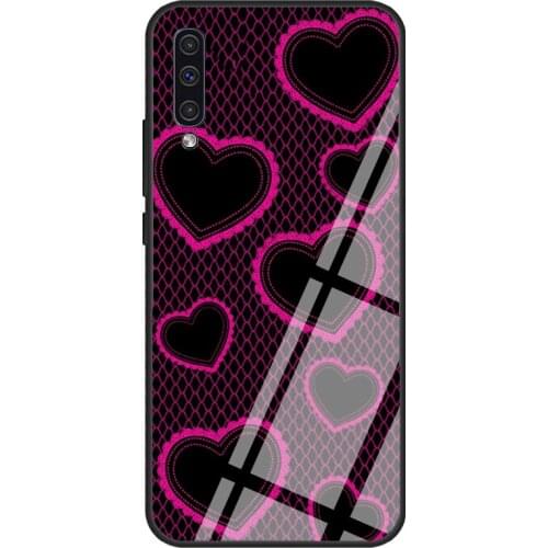 I HEART LACE BLACK PINK Tempered Glass Case For Samsung A52 A12 A32 A42 A72 A31 A51 A71 A40 A50 A70 A20e A21S