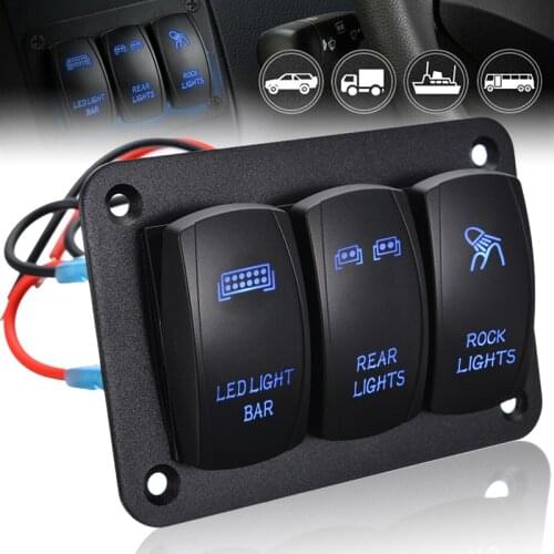 1pc Auto Car 3 Gang SPST On/Off Rocker Toggle Switch Panel Blue LED Light Truck Marine Boat ATV Accessories