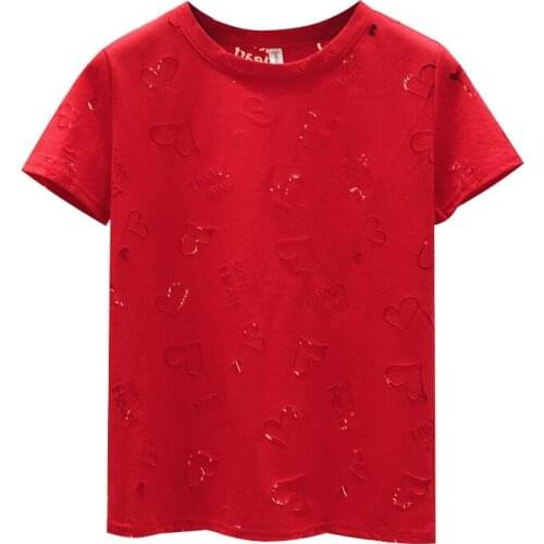 Summer Fashion Women T shirt Red Love Hollow Harajuku Letter Cotton Short Sleeve O Neck Tees Tops