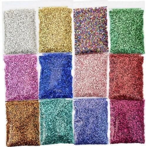 A set of 50g bags of Small Irregular Metallic colored crushed Broken Glass 3D Crushed Glass Stones Irregular Nail Rhinestone,56