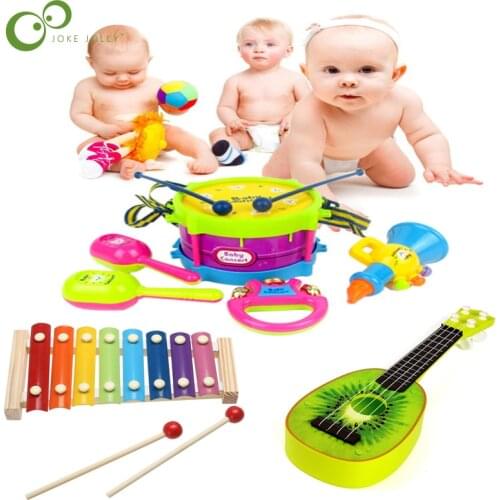 1/5pcs Musical Toy Set Roll Drum Guitar Instruments Band Kit Kids Early Educational Toy Gift Baby Grasp Hand Bell Music Toys ZXH