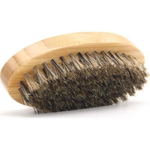 Natural Eco Friendly Biodegradable Mens Boar Hair Bristle Hard Round Wood Handle Beard Mustache Brush Set