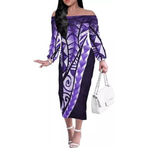 2021 Autumn Sexy Slim Dress Women Polynesian Off Shoulder Long Sleeve Sexy Slash Neck Bodycon Dresses Long Party Dress Vestidos