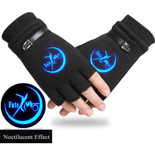 Anime Fate/Zero Cosplay Half finger Glove Autumn Winter Keep Warm Noctilucent Black Fingerless gloves Unisex Accessories
