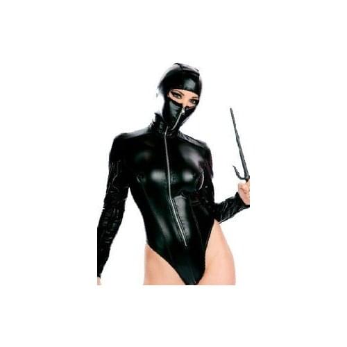 Sexy Patent Leather Catsuit Halloween Sexy Ninja Cosplay Costumes Masked Woman Clubwear Uniforms