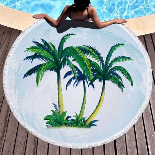 Seaside Scenery Microfiber Beach Towel for Adult Yoga Mat Tassel Large Round Towel Tapestry Home Decor Blankets