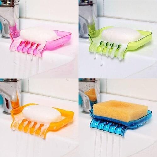 Portable Soap Dish Tray Soap-Box Sponge-Holder Candy-colored Drainage Waterfall Tray Suction Cup Water Drain Dish Bathroom Tool