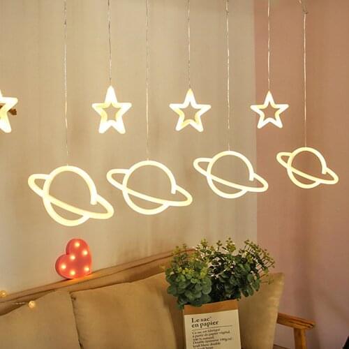 Christmas Planet Fairy Hanging Lights Festoon Star Led String Light For Home Wall Window Curtain Garden Tree Decorative Lamp