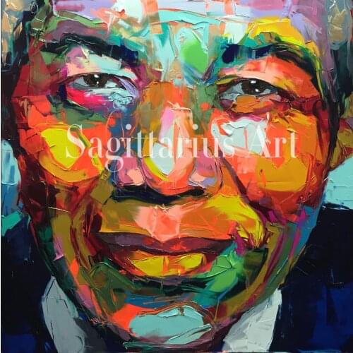 Hand Painted Palette knife portrait Cool Face Nelson Mandela Francoise Nielly Designer Oil painting canvas Wall Art Living Room