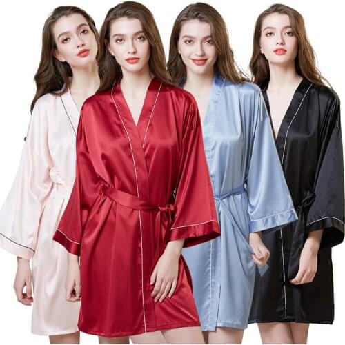 Silk Like Nightgown Womens Summer Long Sleeve Morning Gown Ice Silk Bathrobe Home Clothes Lady Robe Female Sleepwear Dress