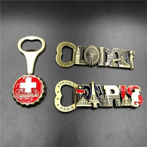 Switzerland Paris France London England Metal Bottle Opener Decor Fridge European High End Fridge Magnet Souvenir Craft Gifts