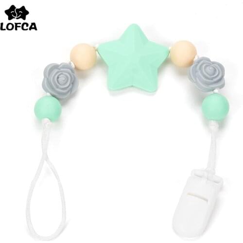 LOFCA Silicone Baby Teether Pacifier Clip Baby Teething Toys Food Grade Silicone Bead Necklace Chew Pacifier Chain Nursing Gift