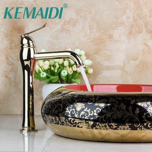 KEMAIDI Bathroom Faucet Deck Mounted Vessel Luxury Mixer Golden Polished Bathroom Tap Faucet Basin Sink Faucets