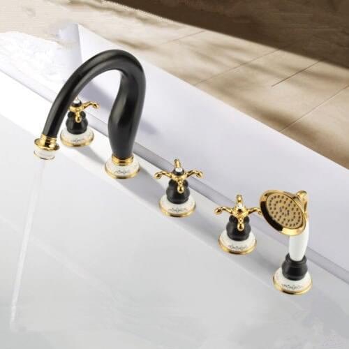 2020 New Promotion Product Water Saver Luxury Oil Rubbed Bronze Tub Trim ORB 5 Hole Bathtub Faucet Mixer Tap with Hand shower