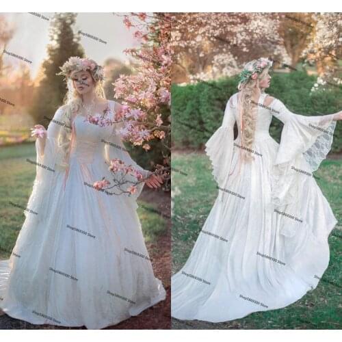 Ivory Gold Gwendolyn Princess wedding dresses Fairy Medieval Velvet and Lace gothic lace-up corset boho bridal gown plus size
