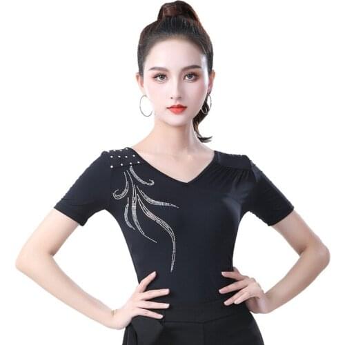 2021 Short Sleeve Women Latin Dance Tops Sequins Latin Dancing Dress Cloth Tango Chacha Dancing Performamnce Ballroom Costume