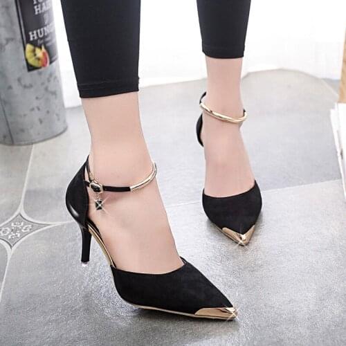 The Spring and Autumn Season New Patent Leather Clasp Single Shoes Nude Pointed High Heels Women Stiletto Sandals YU890