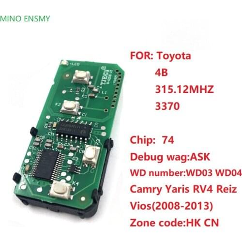 Yaris RV4 Reiz Vios 2008-2013 Auto smart card board 4 buttons 315.12MHZ 271451-3370-HK-CN-es55024 Free shipping
