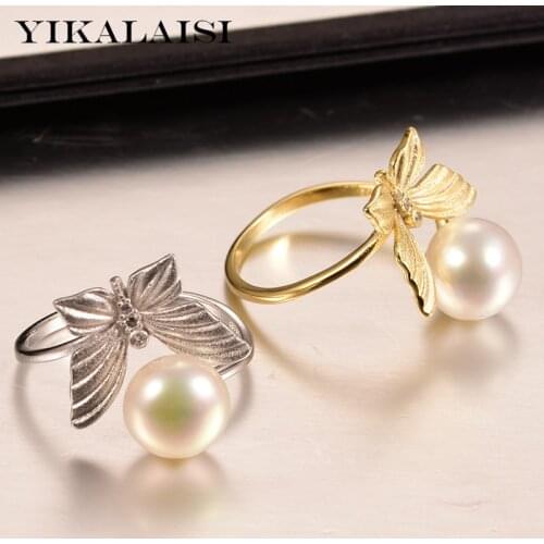 YIKALAISI 925 Sterling Silver Jewelry Oblate Pearl Rings 2020 Fine Natural Pearl jewelry 8-9mm Rings For Women wholesale
