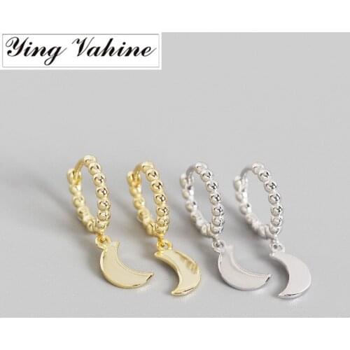 Ying Vahine 100% 925 Sterling Silver Small Beads Moon Pendant Drop Earrings for Women