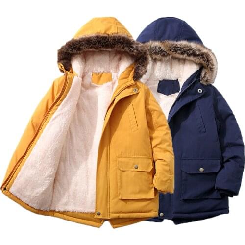 Winter Boys Jacket Teen Boy Faux Fur Collar Warm Jackets Thickened Boys Clothes Kids Fleece Liner Outerwear 2-12 Years Old