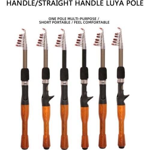 1PC Fishing Rod Portable Durable Elasticity Beautiful Design Fishing Tackle Travel Telescopic Wooden Handle Pole 1.3/1.6/1.8M