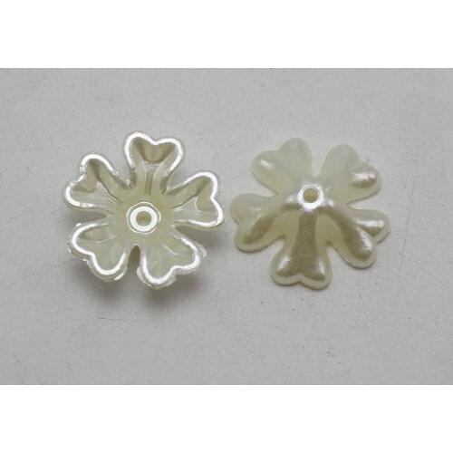 100 Ivory Acrylic Pearl Flower Beads Cap 16mm Center Hole Sewing Craft