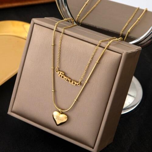 316L Stainless Steel New Fashion Upscale Jewelry 2 Layer Forever Love Charms Beaded Chain Choker Necklaces & Pendants For Women