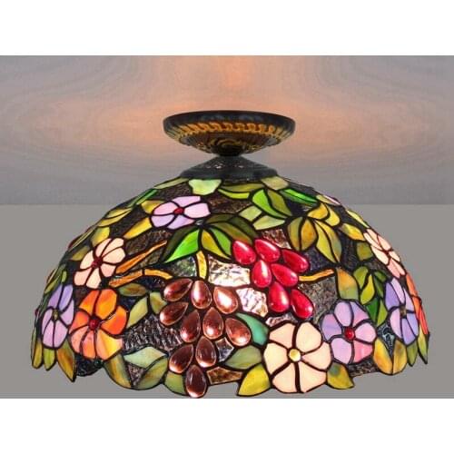 40cm European Countryside Grape Tiffany Multi-Color Glass Restaurant Bedroom Corridor Corridor Bathroom Glass Ceiling Lamp