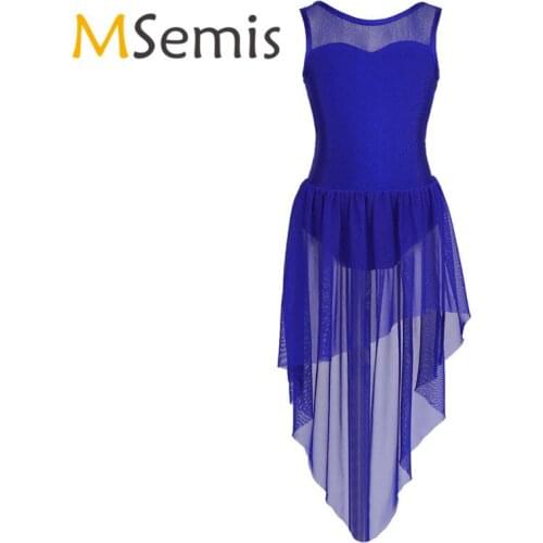 Girls Ballet Dress Gymnastics Swimsuit for Dancing Dress Open Back High-low Hem Ballet Dance Sleeveless Splice Ballerina Dress