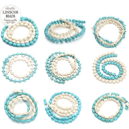 Wholesale 1 Strand Blue White Turquoises Loose Beads Various Shape Pick Size Nature Stone Beads For Jewelry Making DIY