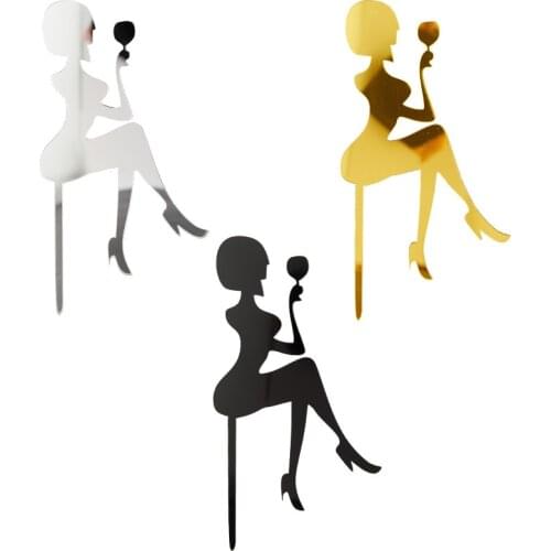 Goddess Acrylic Cake Topper High-heeled Wine Glass Happy Birthday Cake Topper Beauty Bachelor Party Wedding Decoration